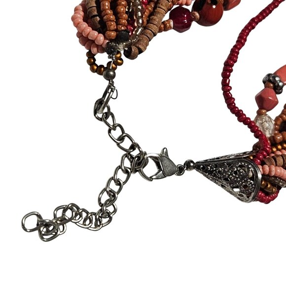Chunky Seed Beaded Multistrand Necklace Mixed Media Statement Fashion Jewelry - Picture 3 of 6